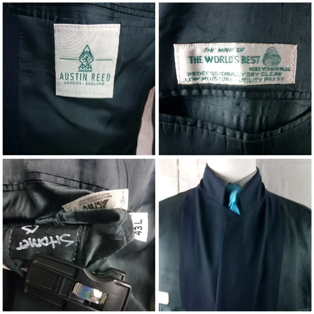 Austin Reed 43L Wool 2 Button Blue Hopsack Suit Blazer Jacket